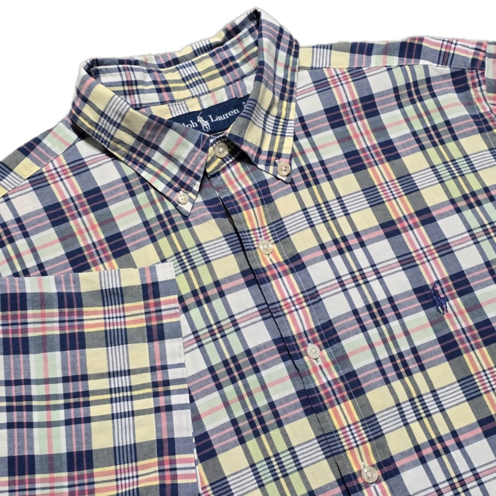VTG Ralph Lauren Cotton Pastel Plaid Button Shirt Mens L Classic Fit
